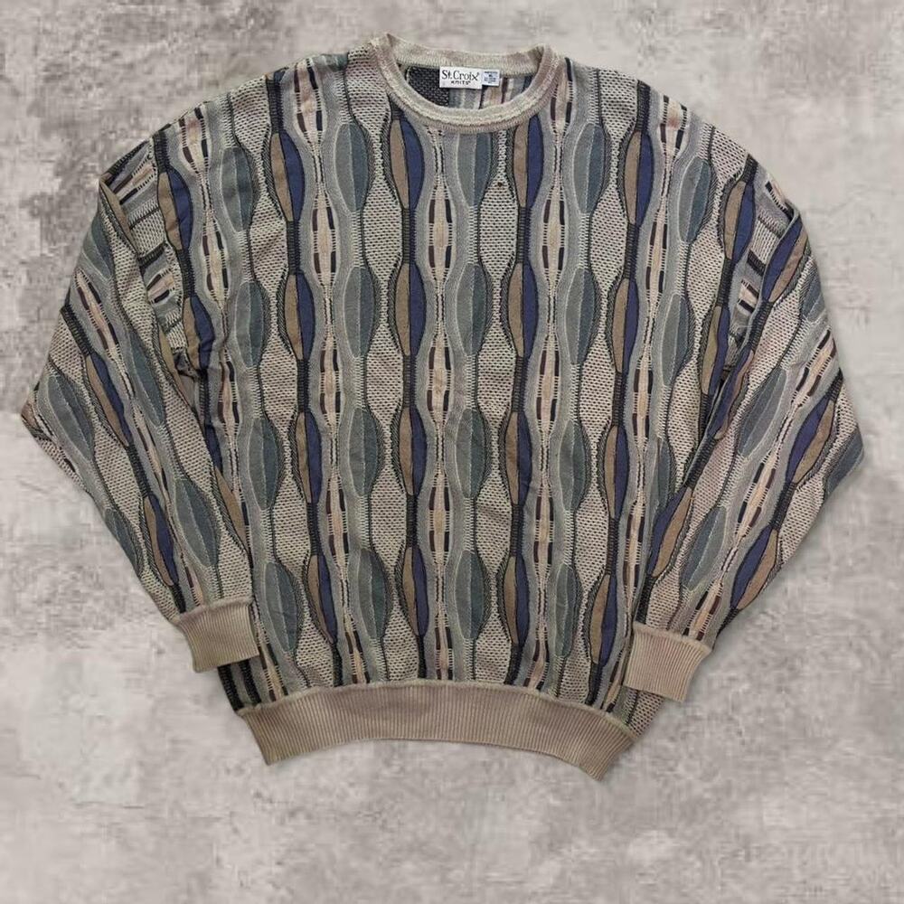 VTG 90s Coogi Original Style St Croix Beige Silk Knit Sweater us sz XL Jumper